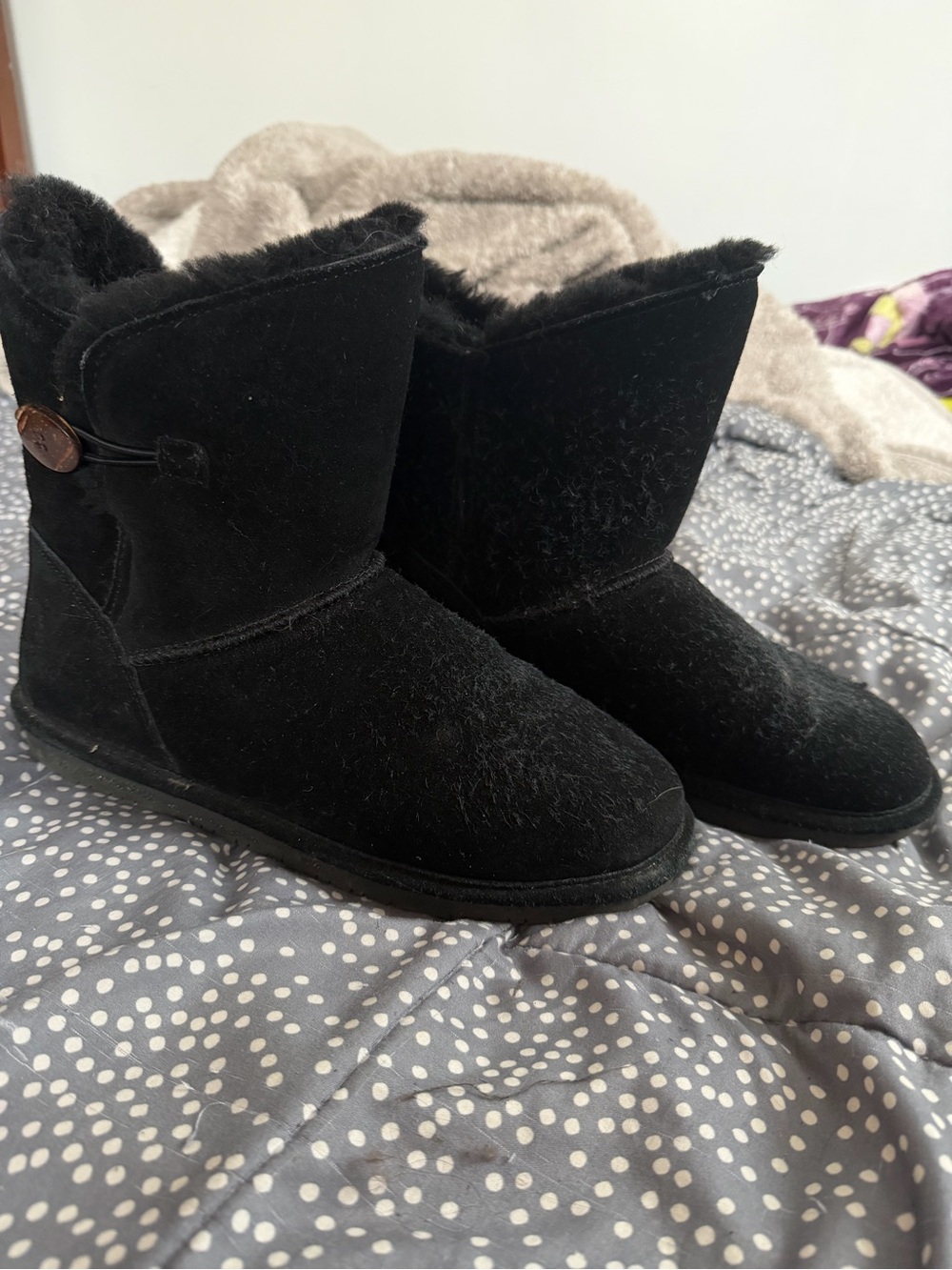 BearPaw Black Faux Suede Shearling Slip-On Boots